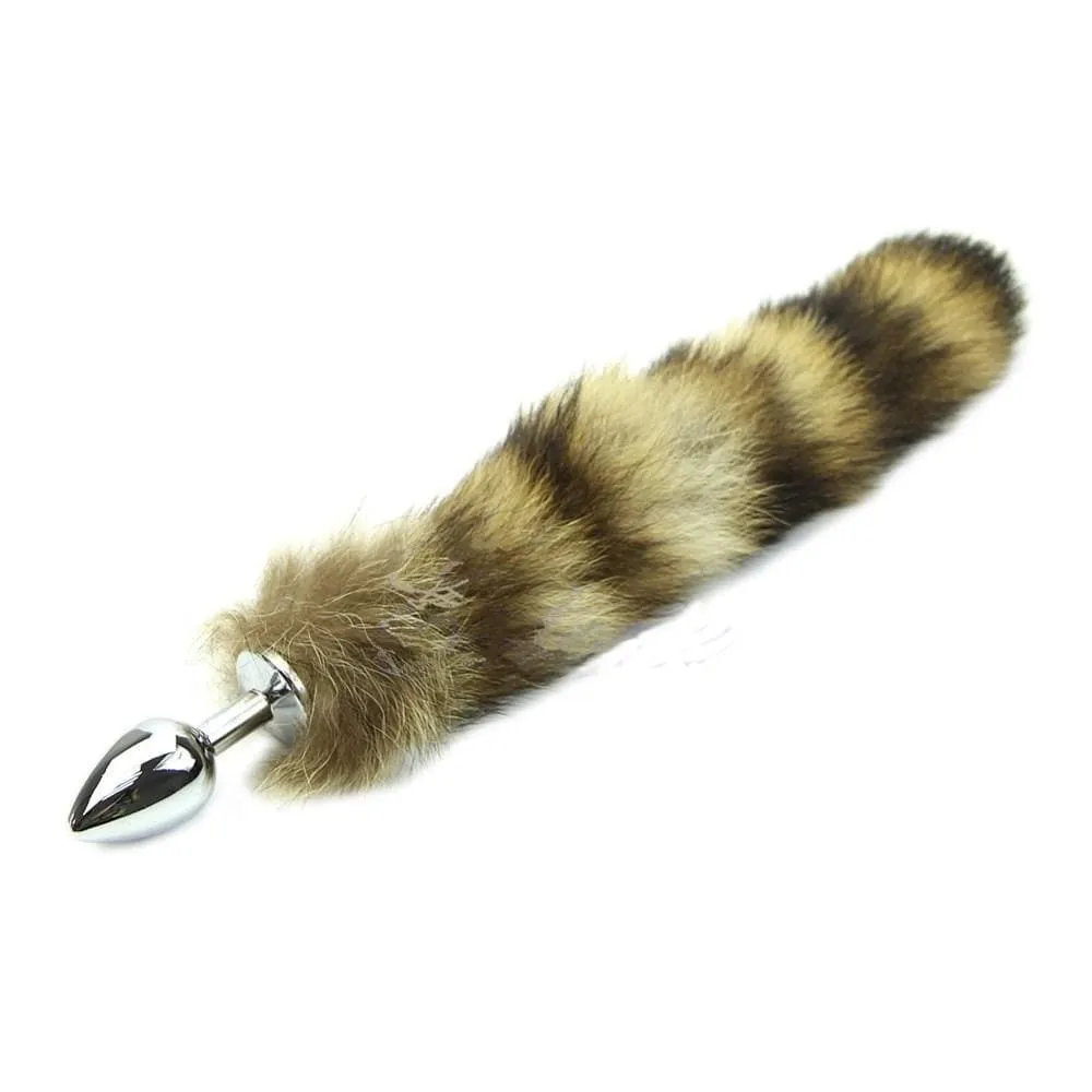 12 Tail Plug Khaki and Black Raccoon Stainless steel