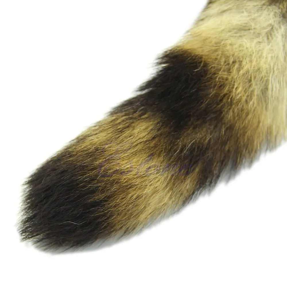 12 Tail Plug Khaki and Black Raccoon Stainless steel