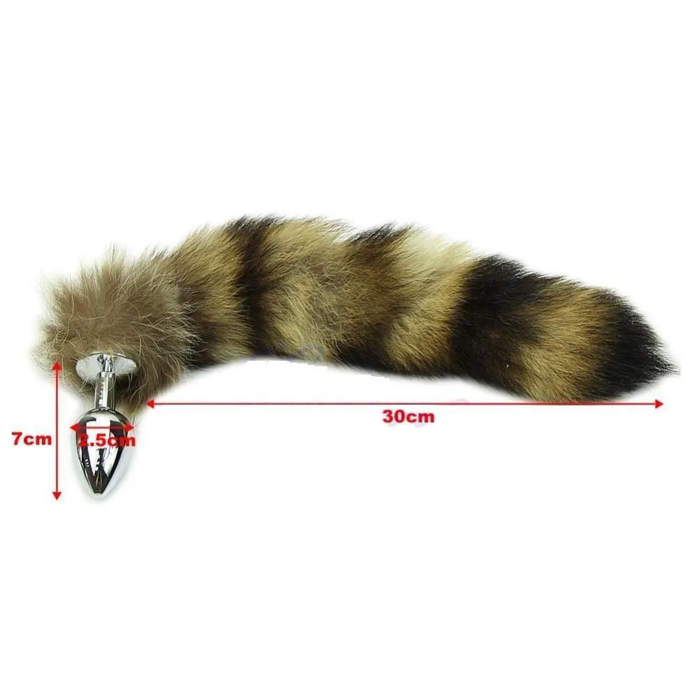12 Tail Plug Khaki and Black Raccoon Stainless steel