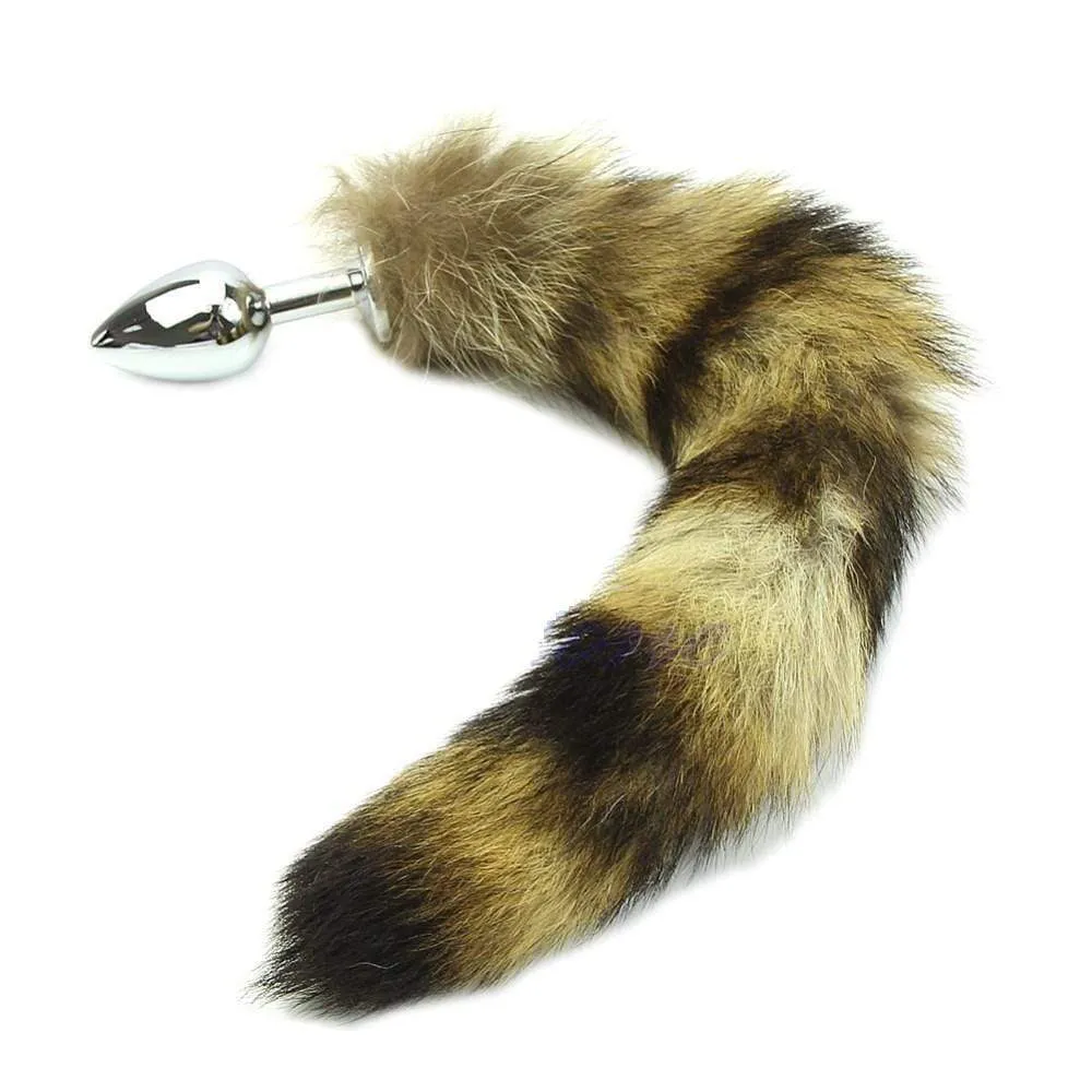 12 Tail Plug Khaki and Black Raccoon Stainless steel