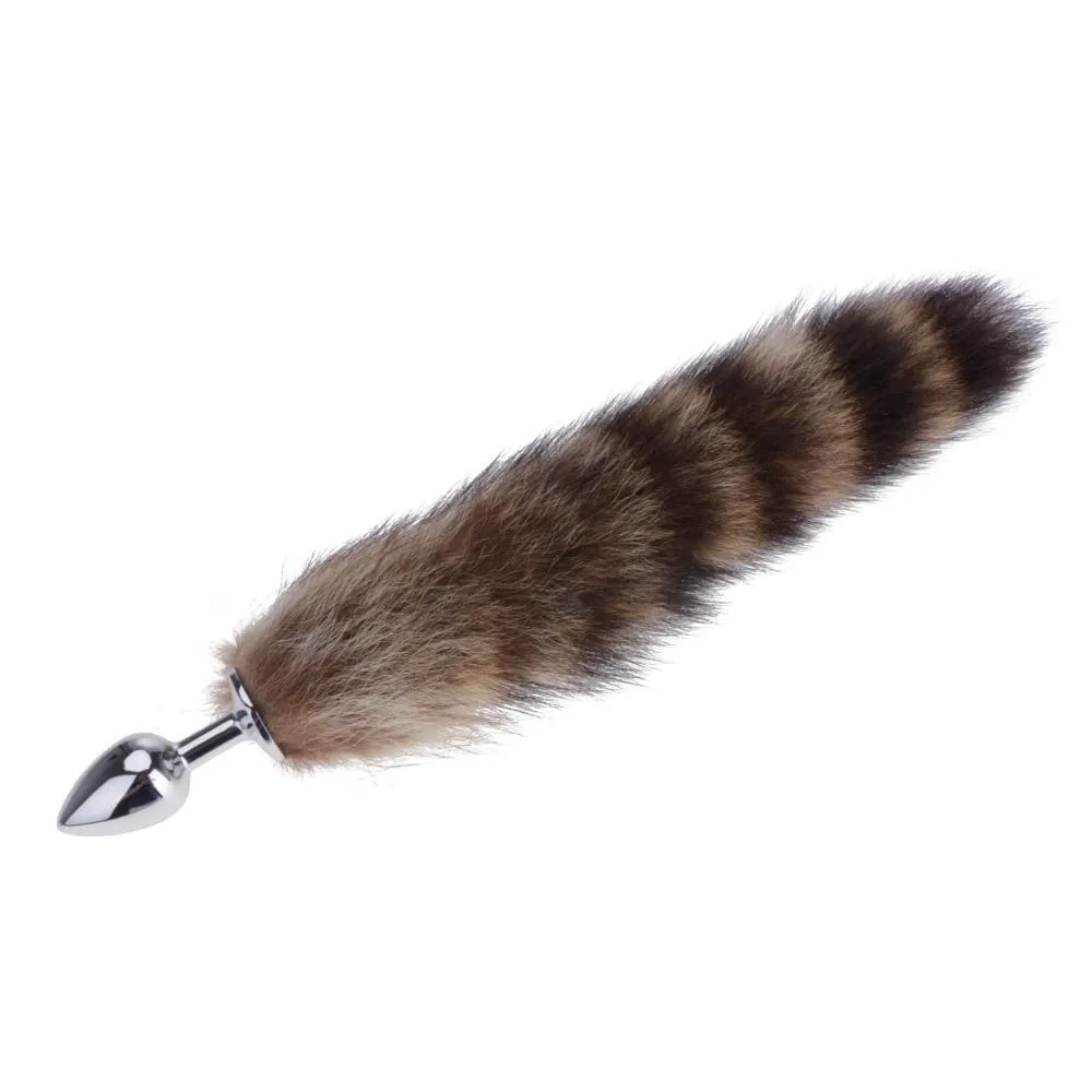 14 Furry Brown Fox Tail with Metal Plug