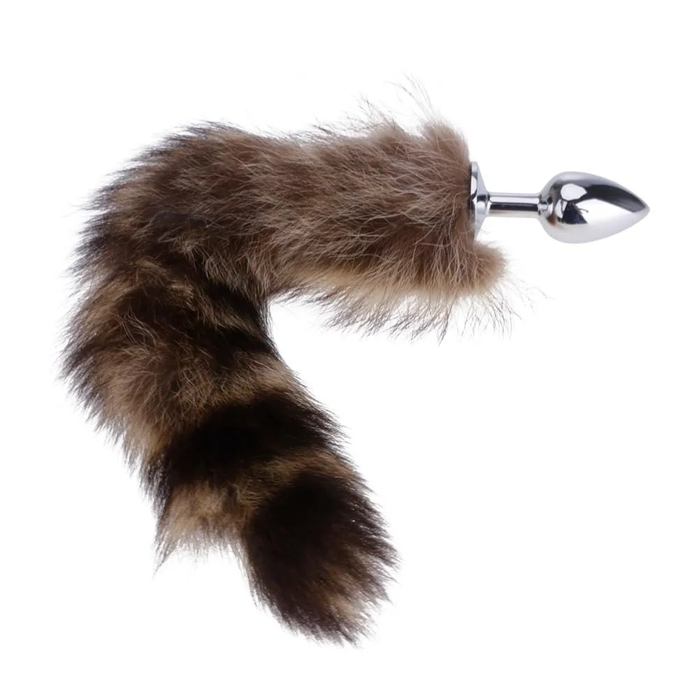 14 Furry Brown Fox Tail with Metal Plug