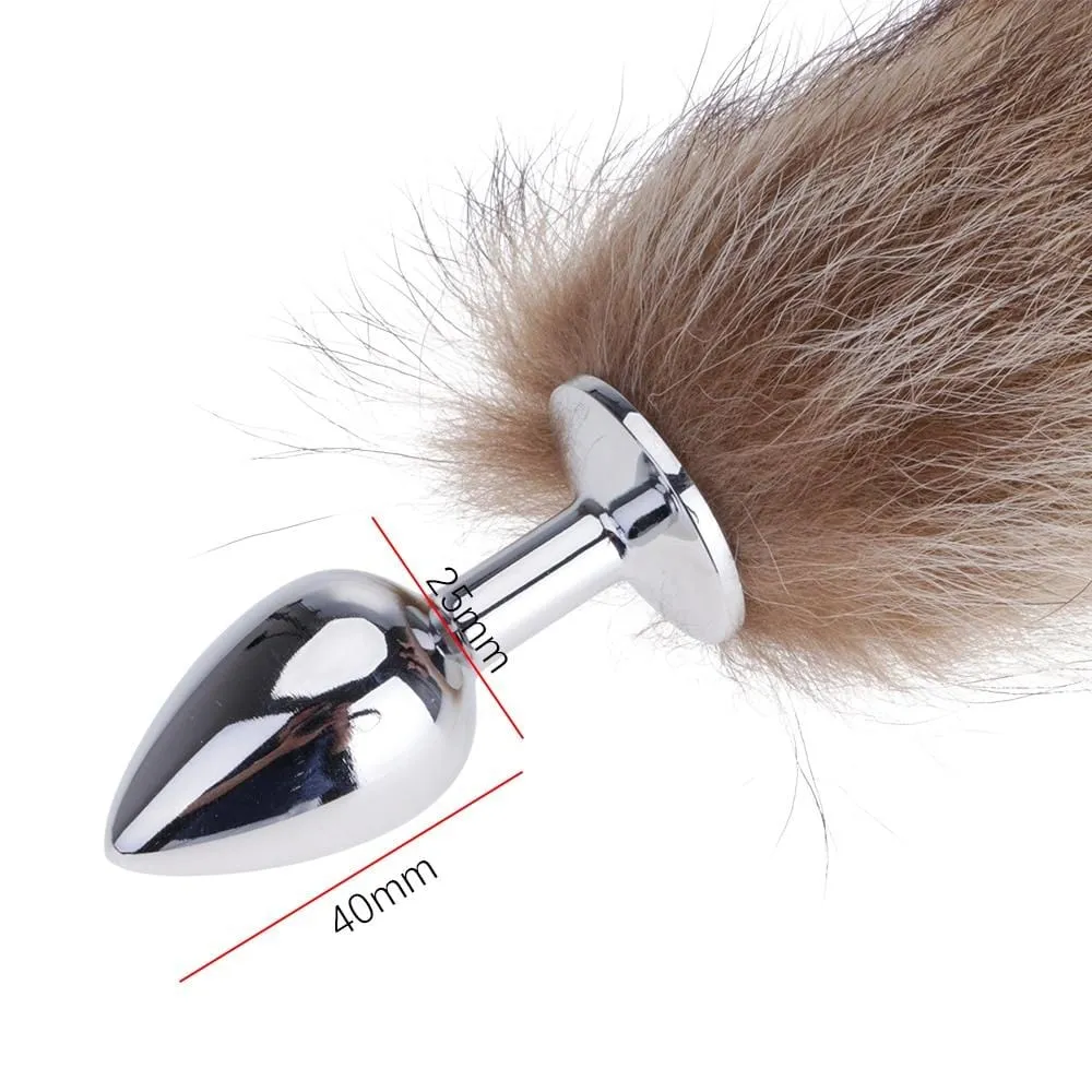 14 Furry Brown Fox Tail with Metal Plug