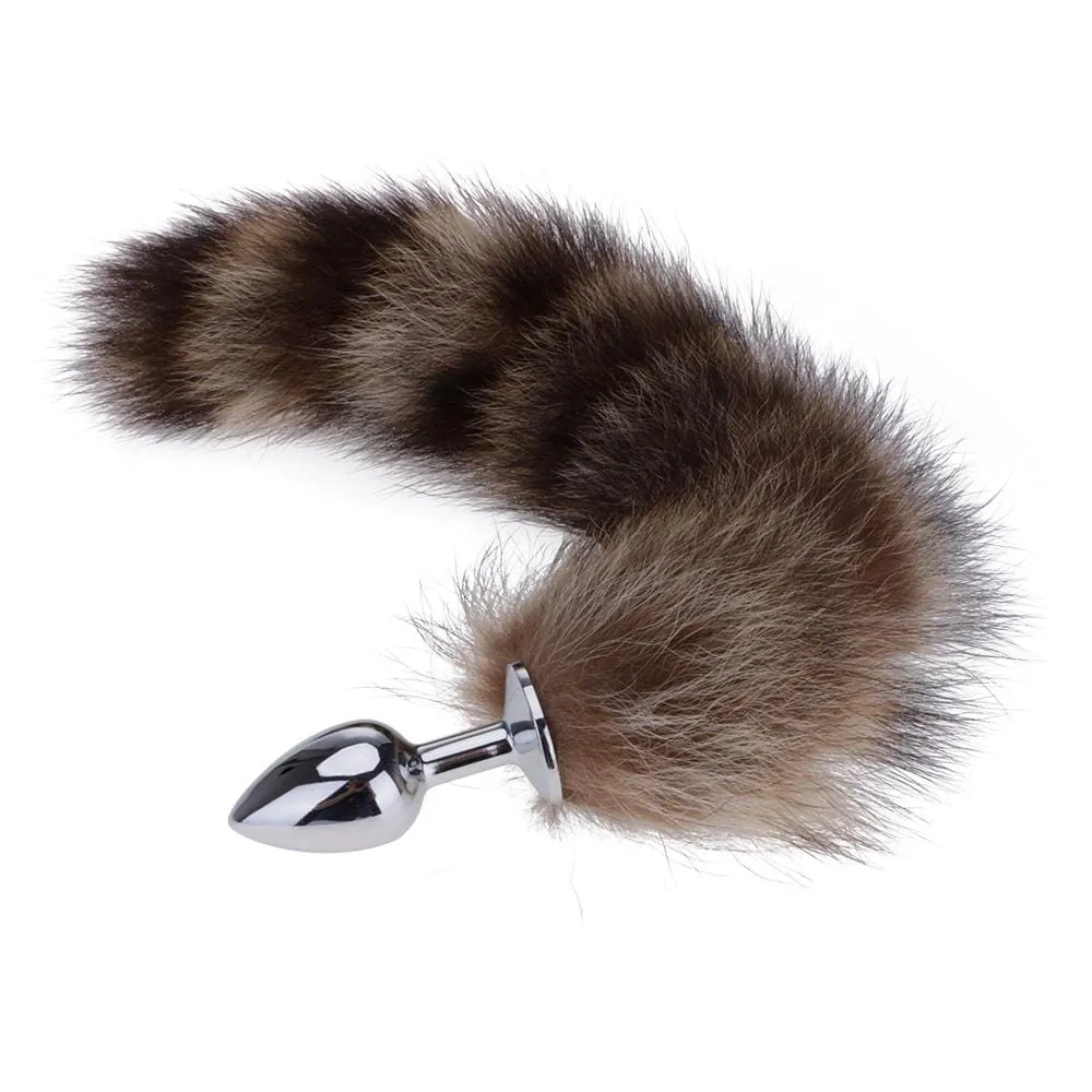 14 Furry Brown Fox Tail with Metal Plug