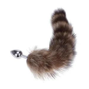 14 Furry Brown Fox Tail with Metal Plug