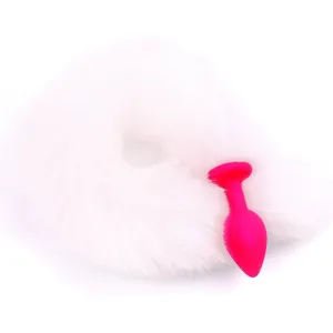 14 White Fox Tail with Pink Silicone Plug