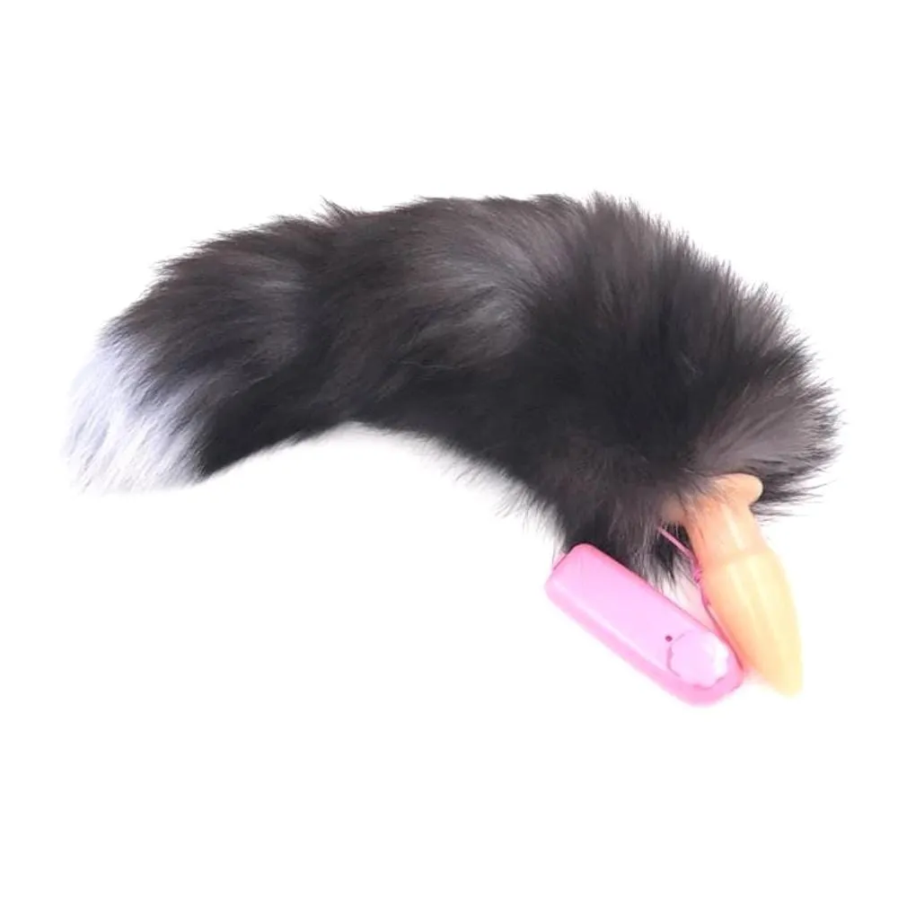 15 Dark Fox Tail with a Vibrating Silicone Plug and Extra Vibrator