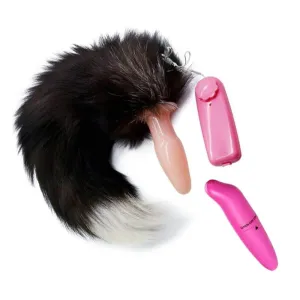 15 Dark Fox Tail with a Vibrating Silicone Plug and Extra Vibrator