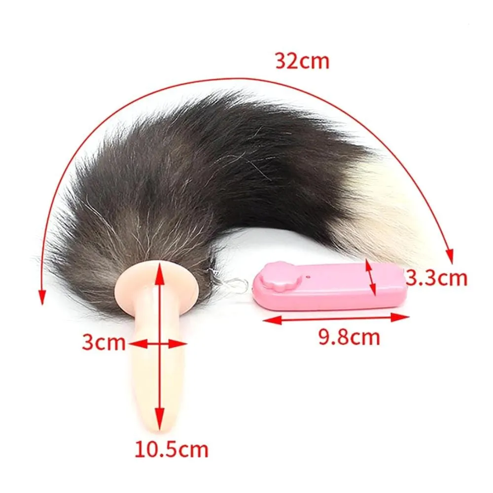 15 Dark Fox Tail with a Vibrating Silicone Plug and Extra Vibrator