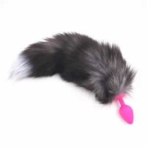 15 Dark Fox Tail with Pink Silicone Princess-type Plug and Extra Vibrator