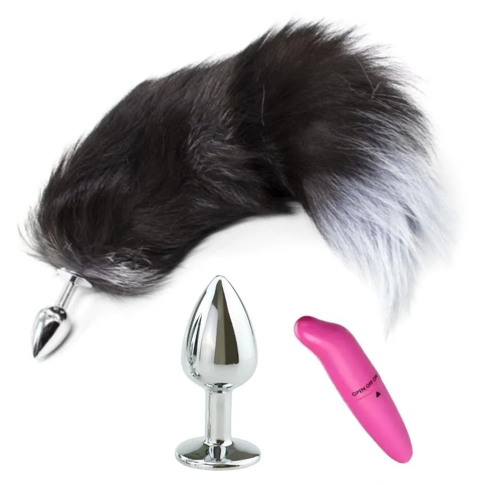 15 Dark Fox Tail with Princess-type Steel Plug and Extra Vibrator