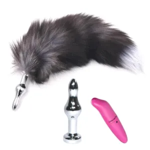 15 Dark Fox Tail with Veteran Style Plug and Extra Vibrator