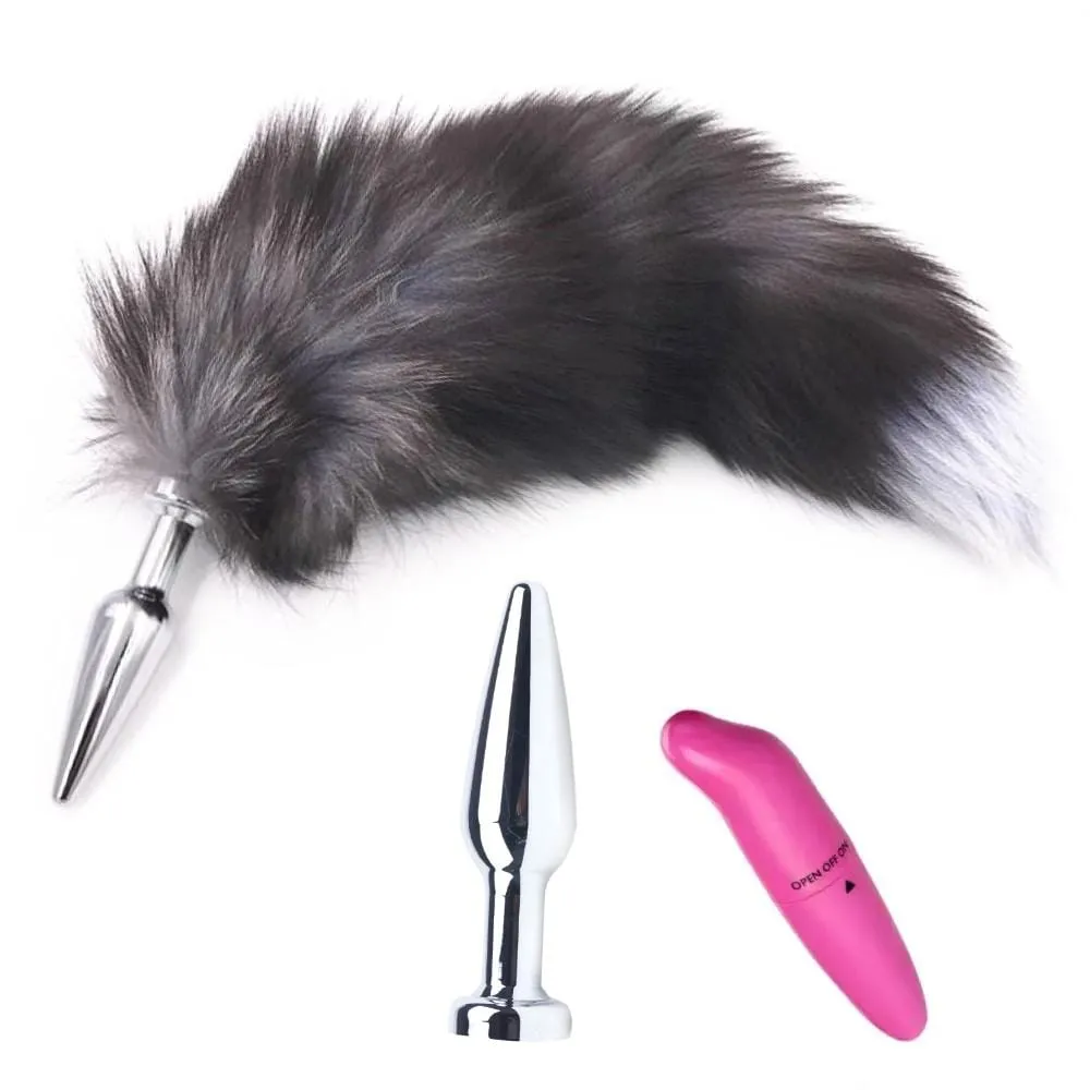 15 Dark Fox Tail with Veteran Style Plug and Extra Vibrator