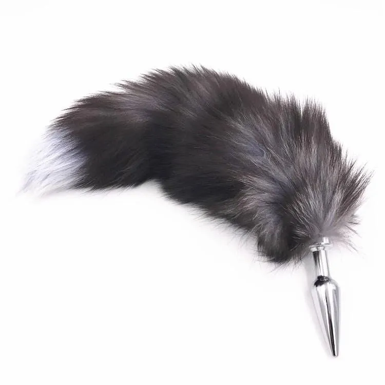 15 Dark Fox Tail with Veteran Style Plug and Extra Vibrator