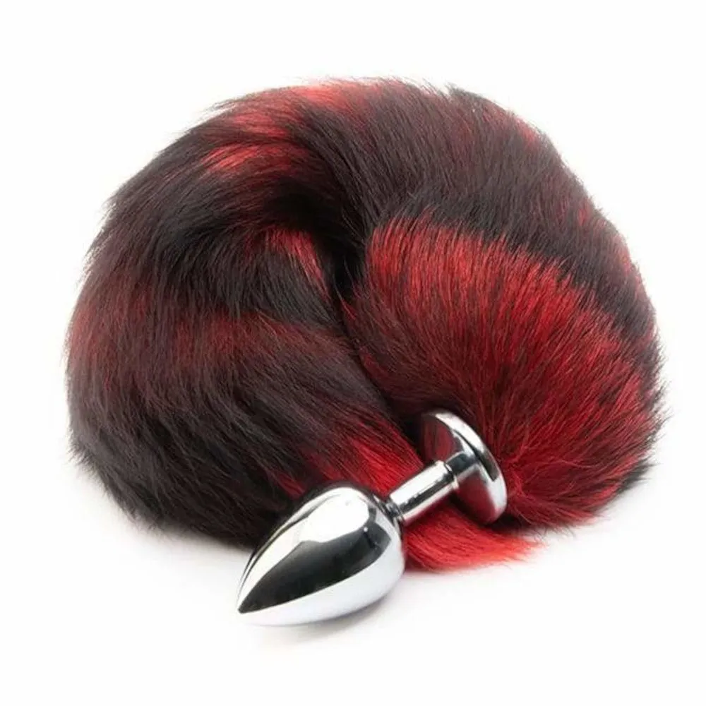 16 Black with Red Cat Tail Metal Plug