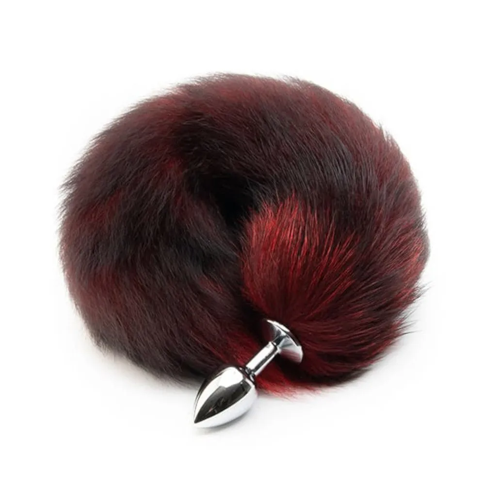 16 Black with Red Fox Tail Metal/Silicone Plug