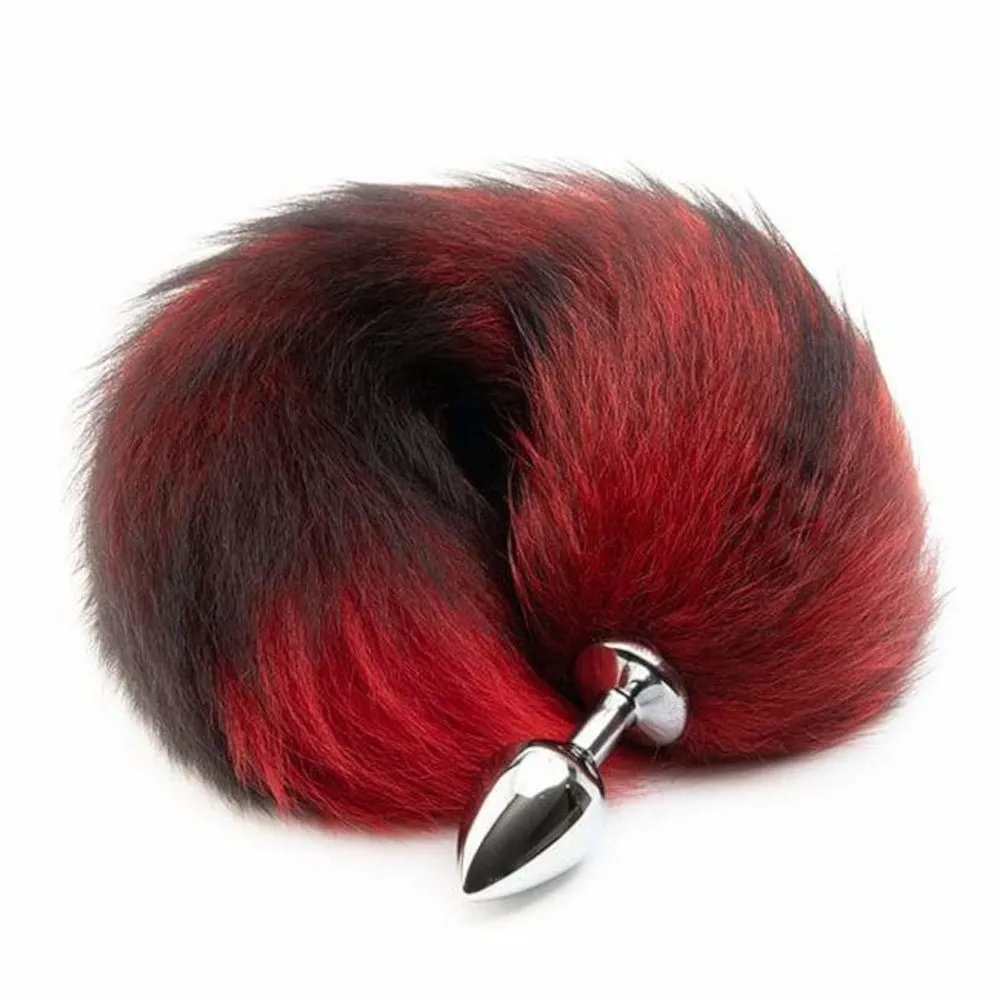 16 Black with Red Fox Tail Metal/Silicone Plug