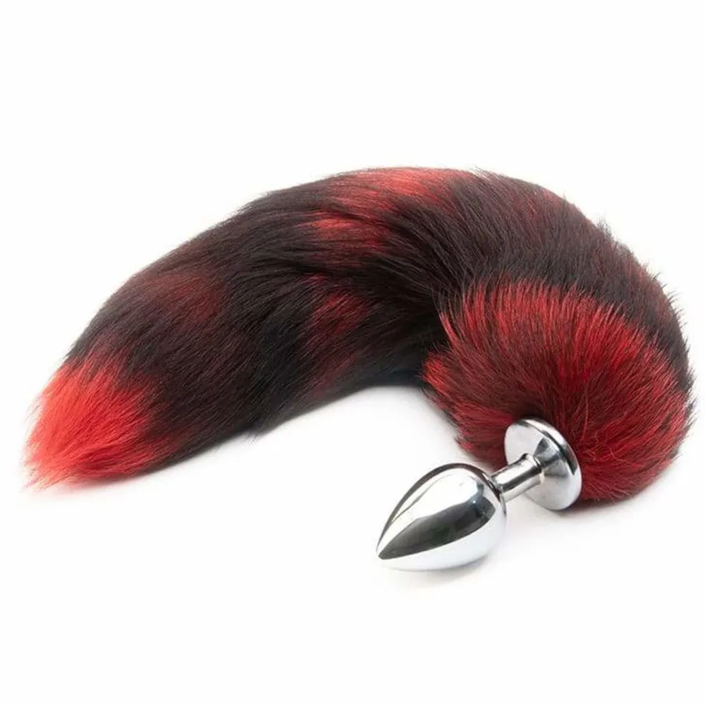 16 Black with Red Fox Tail Metal/Silicone Plug