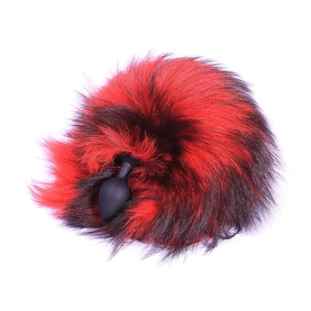 16 Black with Red Fox Tail Metal/Silicone Plug