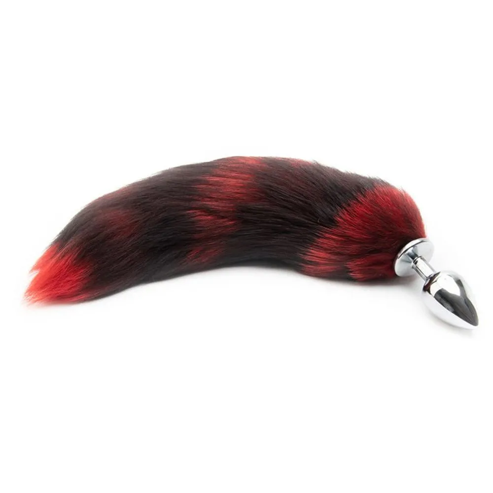 16 Black with Red Fox Tail Metal/Silicone Plug