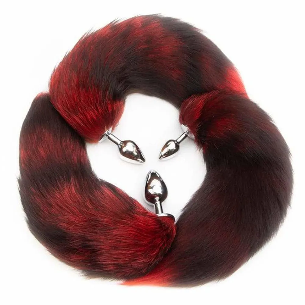 16 Black with Red Fox Tail Metal/Silicone Plug