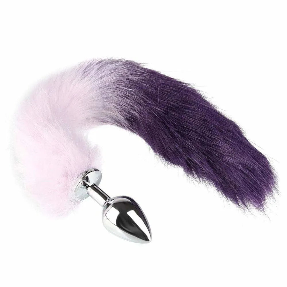 17 White with Purple Fox Tail Plug Stainless Steel