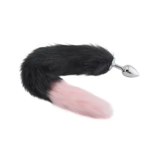18 Black With Pink Fox Tail Plug