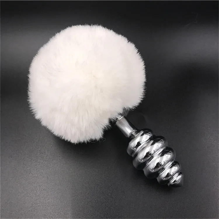 3 Bunny Tail Plug Silicone Metal and Frosted 2 Colors Metal