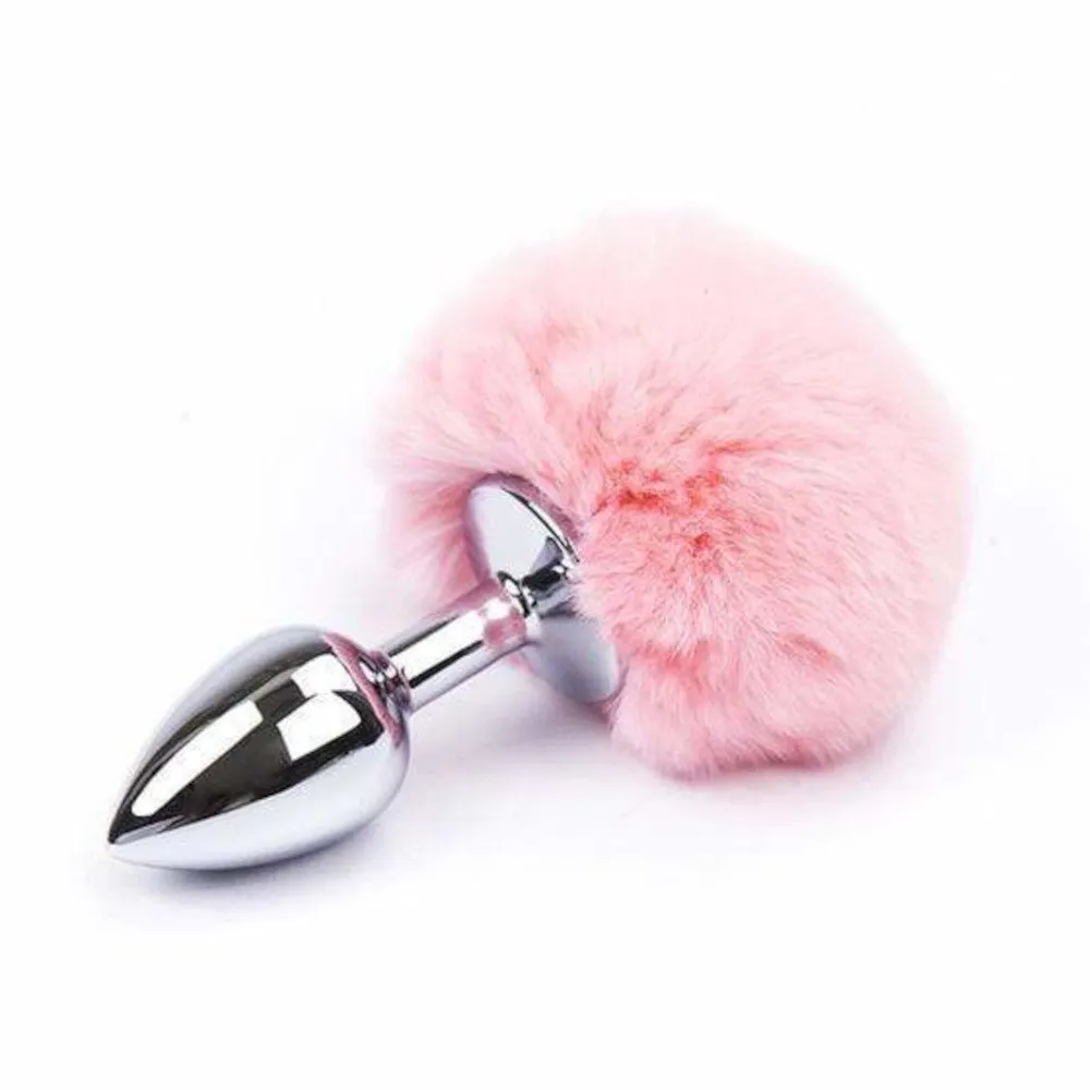 3 Pink Bunny Tail Plug Metal. 3 Sizes