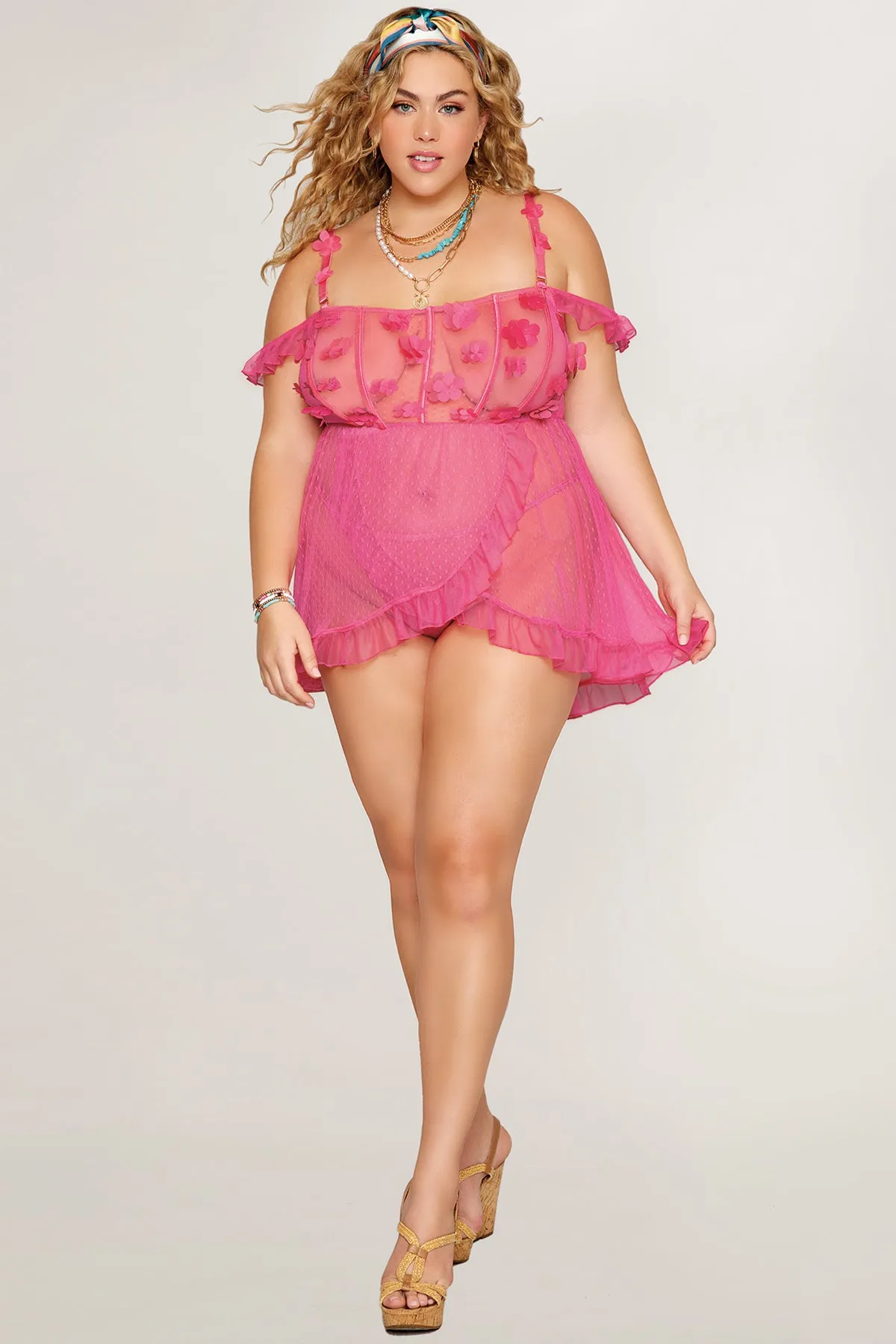 3D Flowers Bustier Babydoll