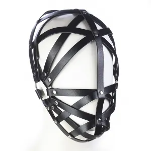 Adjustable Faux Leather Black Hollow Face Cover