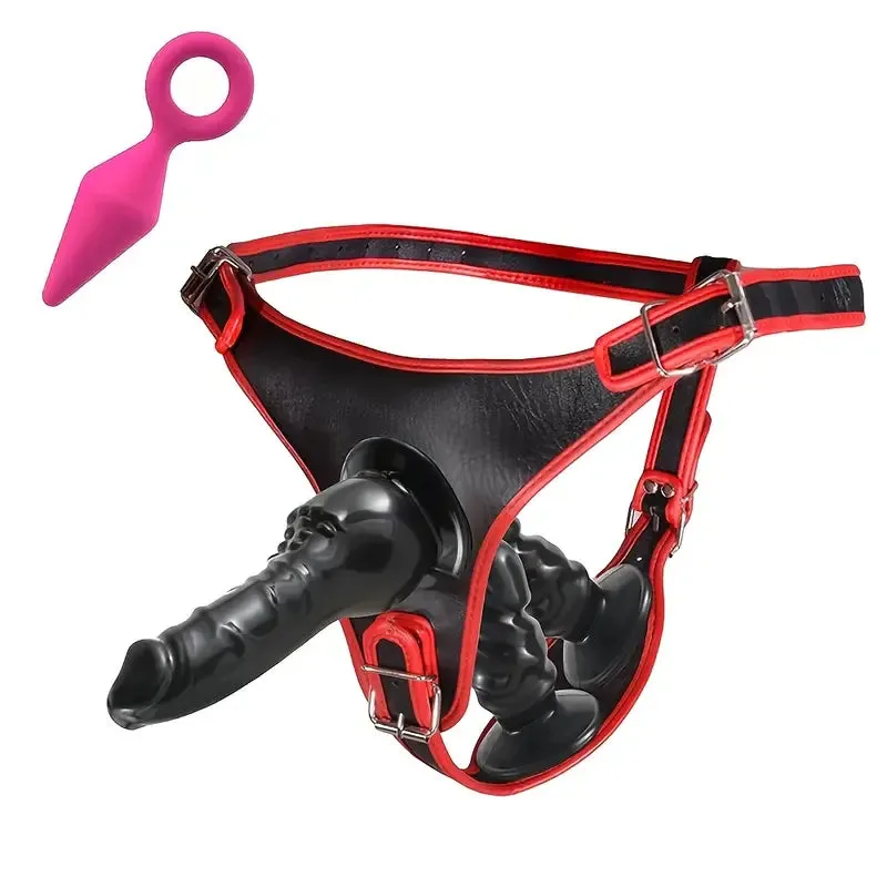 Adjustable Strap-On Dildo Set With 3 Massage Dildos PVC Polyester