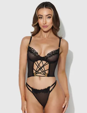 Ashley Alexiss Lace & Mesh Bustier Set w. Strapping Details