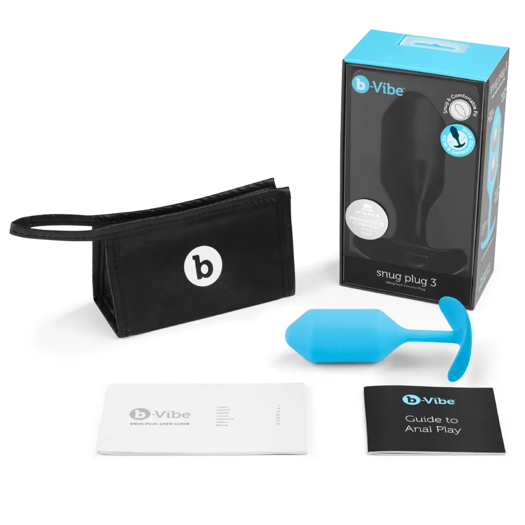 B-Vibe Snug Plug 3 Weighted Blue Silicone Butt Plug - 180 grams
