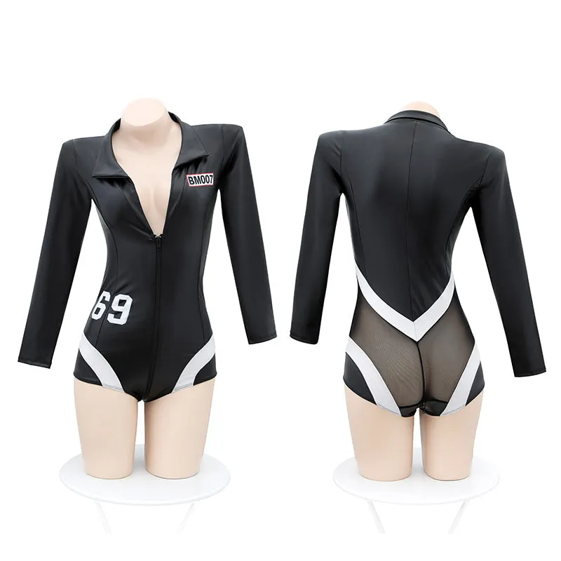 Bad Kitty Double Zipper PVC Stretch Leather Bodysuit | Open Crotch  | Free Size