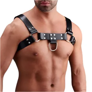 BDSM Double Ring Chest Harness | PU leather Adjustable | Black | One Size