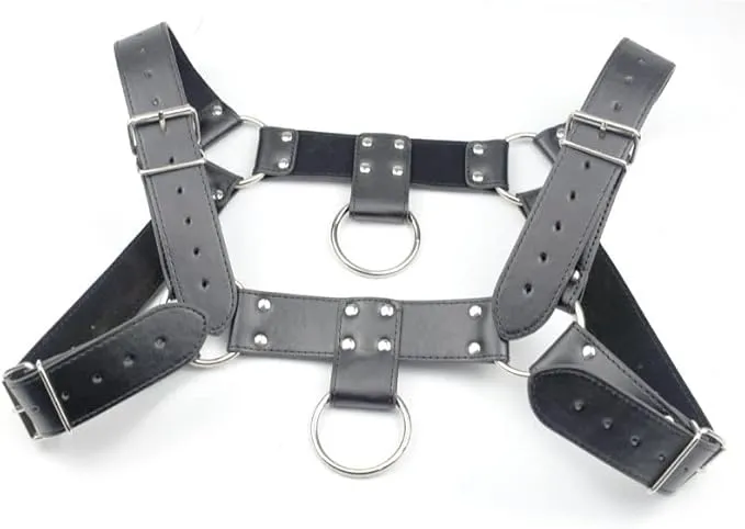 BDSM Double Ring Chest Harness | PU leather Adjustable | Black | One Size