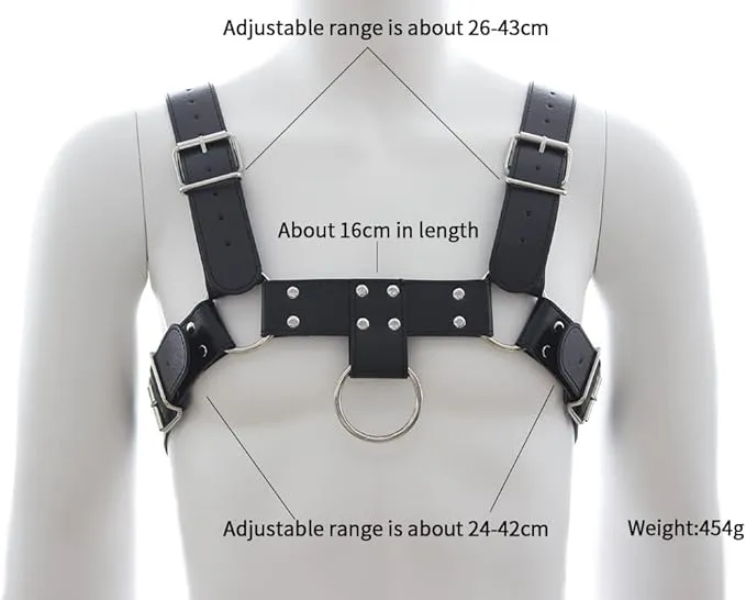 BDSM Double Ring Chest Harness | PU leather Adjustable | Black | One Size