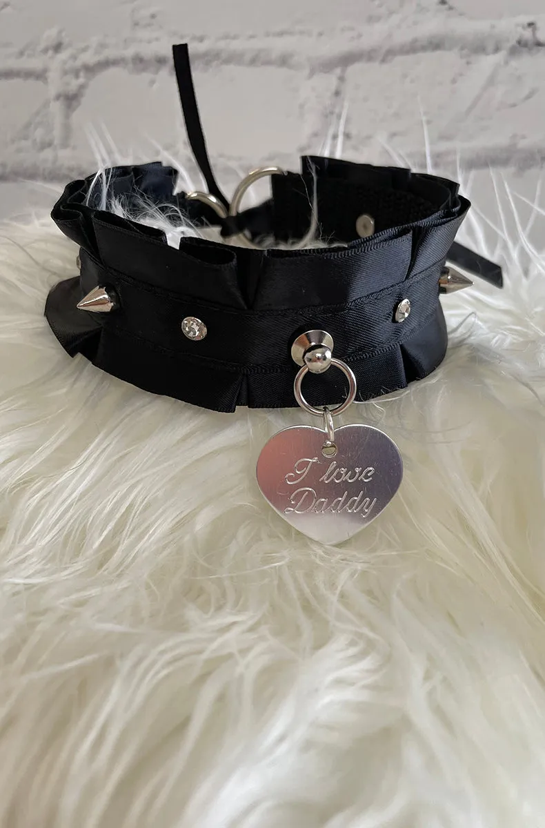 Black Ribbon and Spikes BDSM Collar