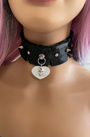 Black Ribbon and Spikes BDSM Collar