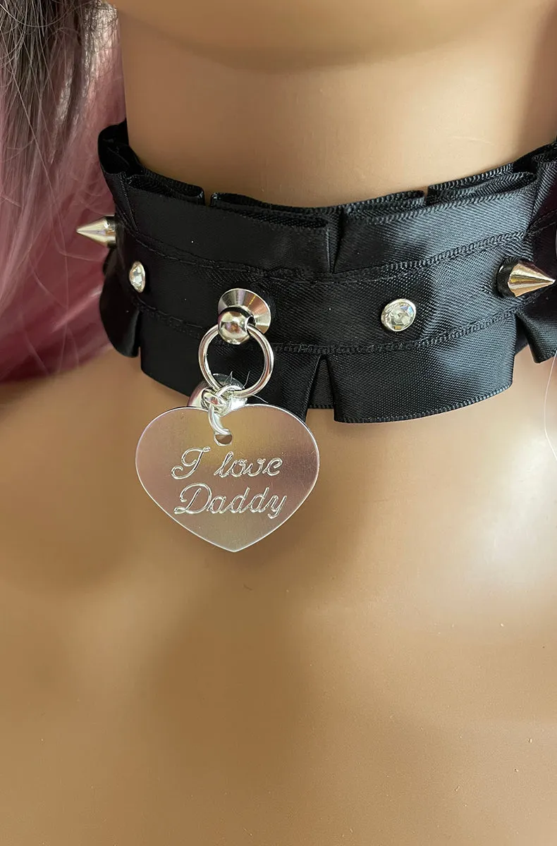 Black Ribbon and Spikes BDSM Collar