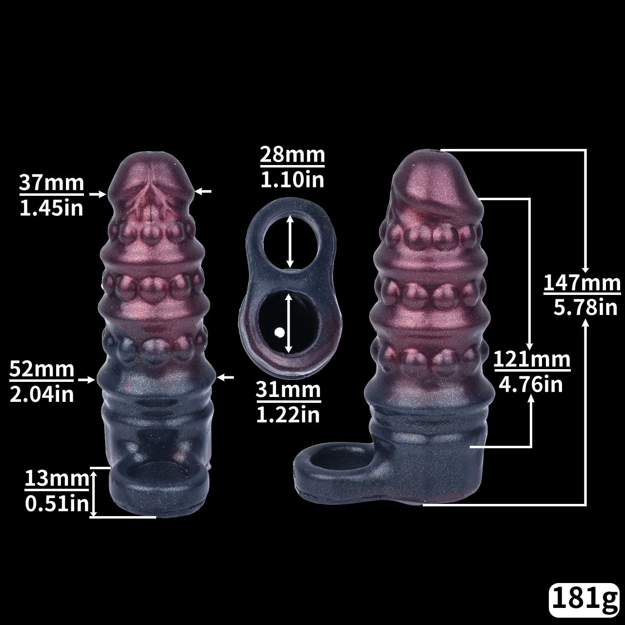 Black Warrior Cock Sleeve Sheath Extender - Stretchy Cockring Penissleeve Male Sex Toys