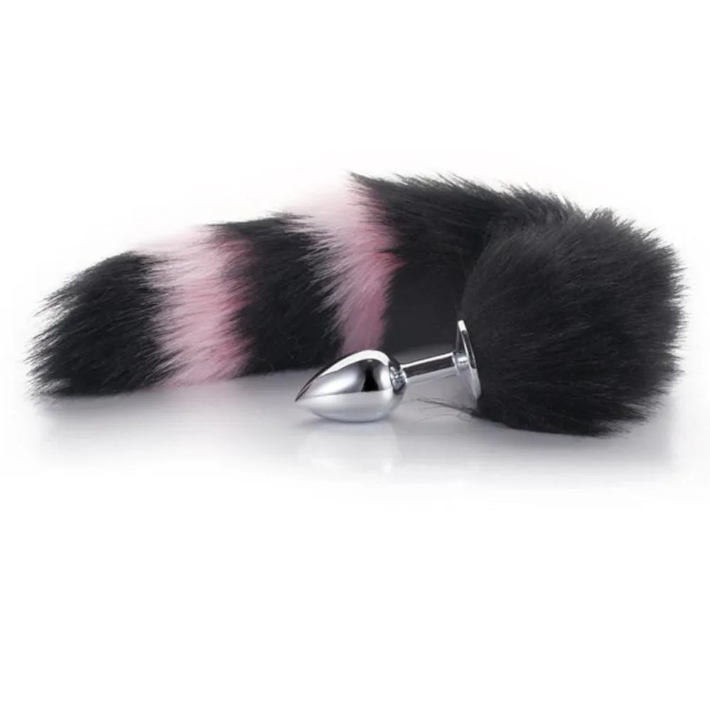 Black with Pink Cat Tail 2 sizes Stainless Steel Plug