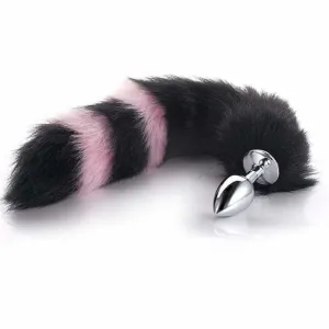 Black with Pink Cat Tail 2 sizes Stainless Steel Plug