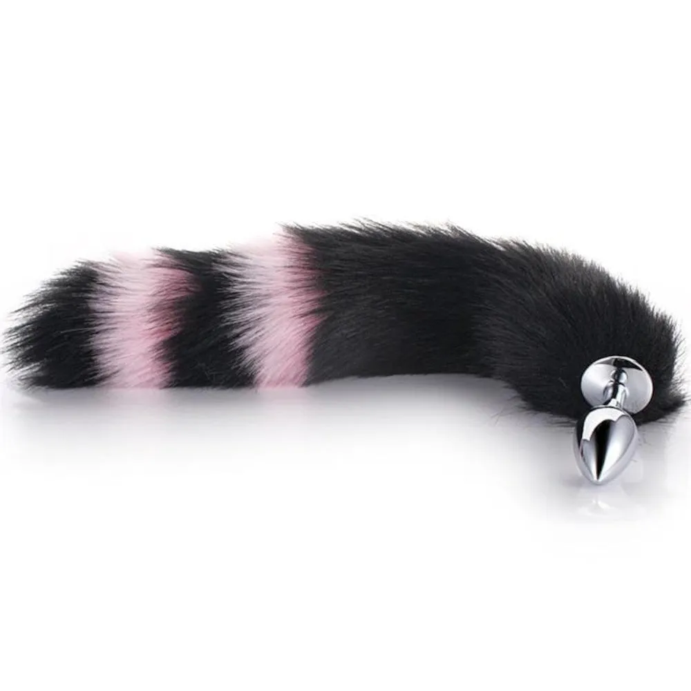 Black with Pink Cat Tail 2 sizes Stainless Steel Plug