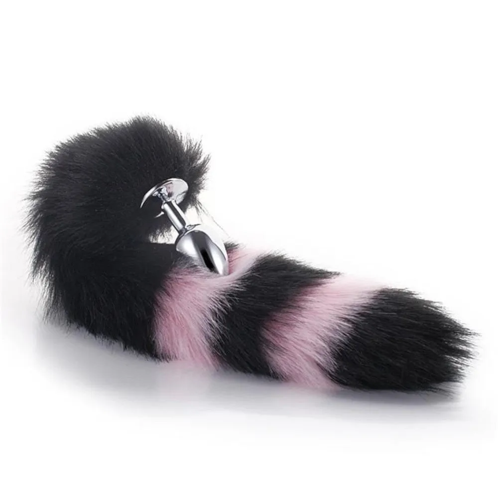 Black with Pink Cat Tail 2 sizes Stainless Steel Plug