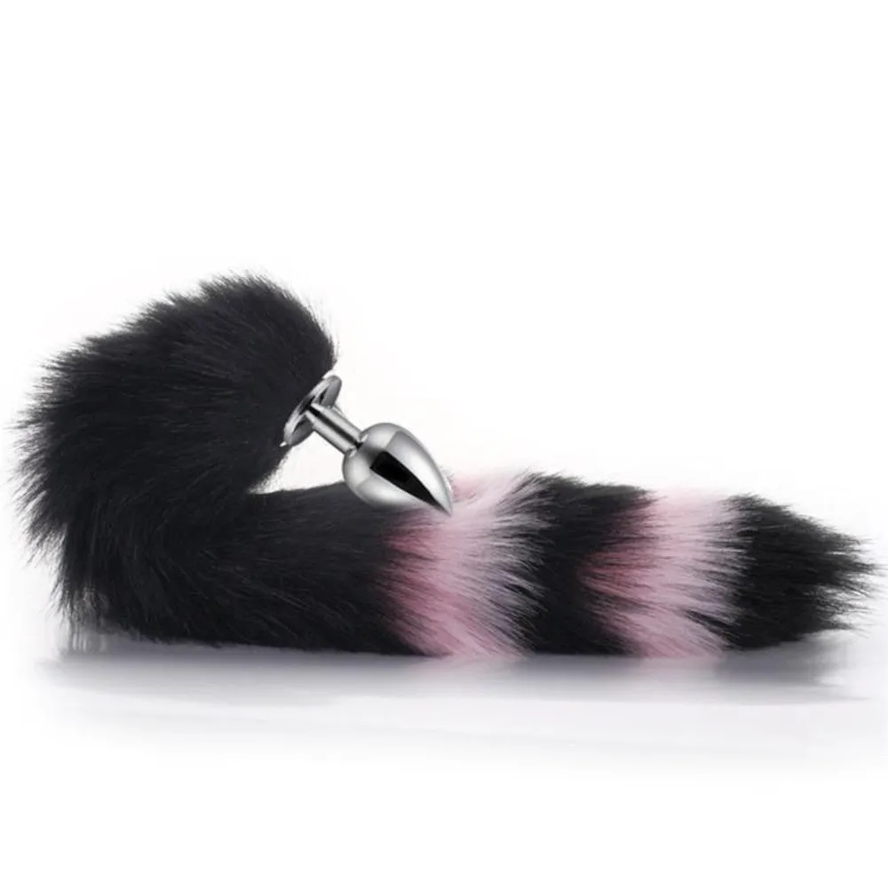 Black with Pink Cat Tail 2 sizes Stainless Steel Plug