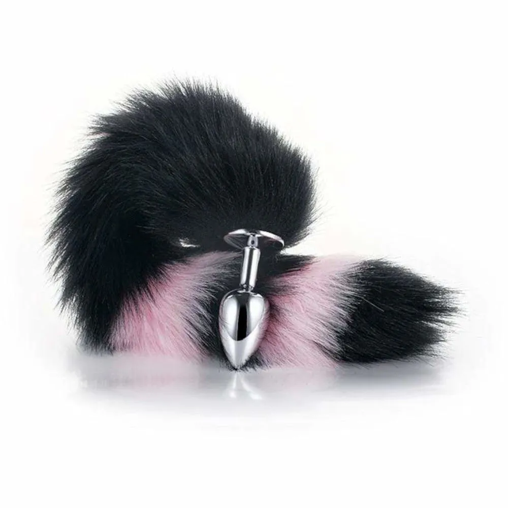 Black with Pink Cat Tail 2 sizes Stainless Steel Plug