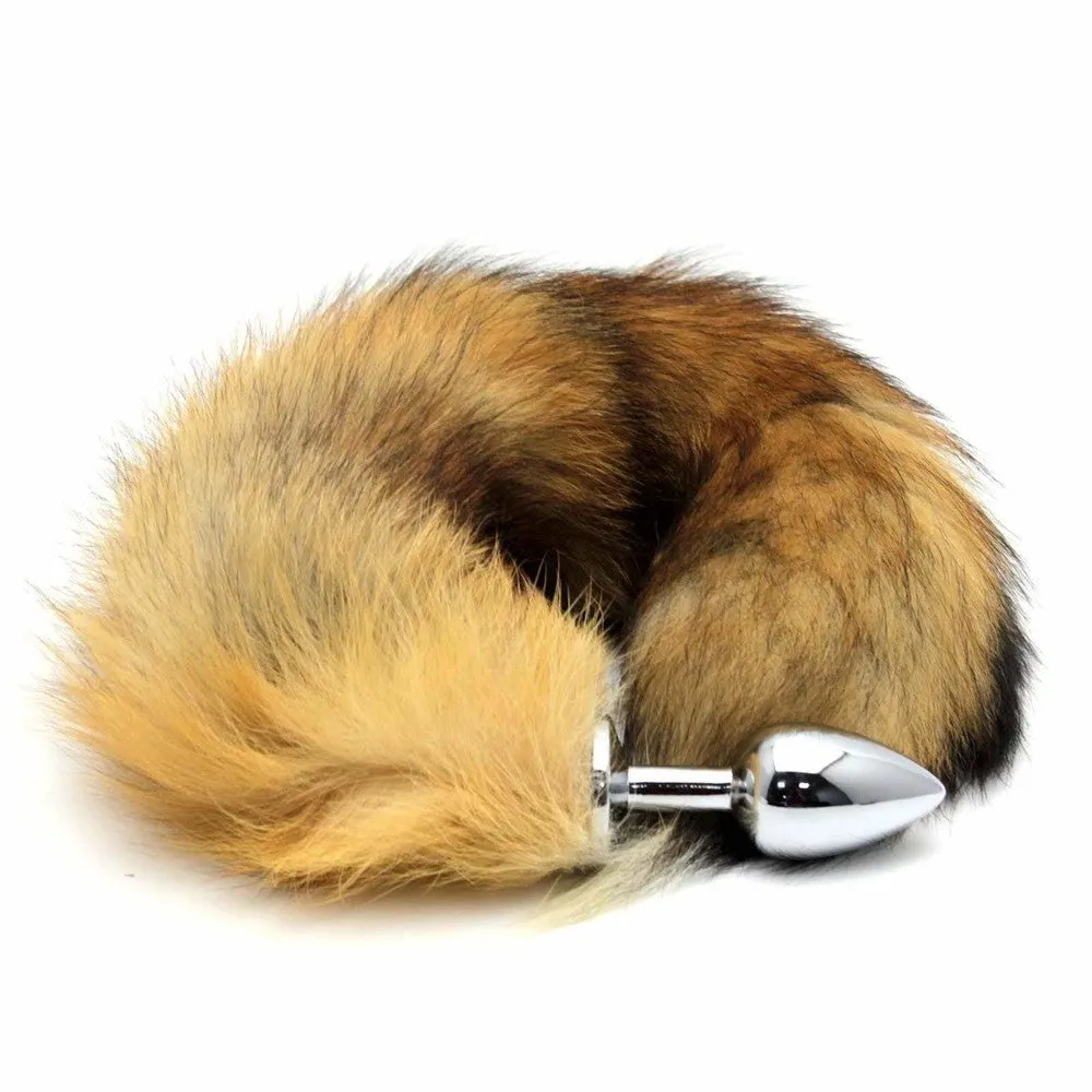 Brown Fox Tail Stainless Steel Plug