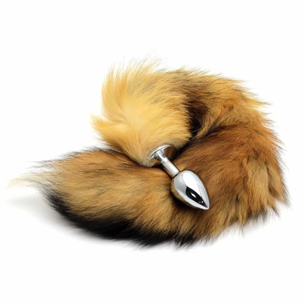 Brown Fox Tail Stainless Steel Plug